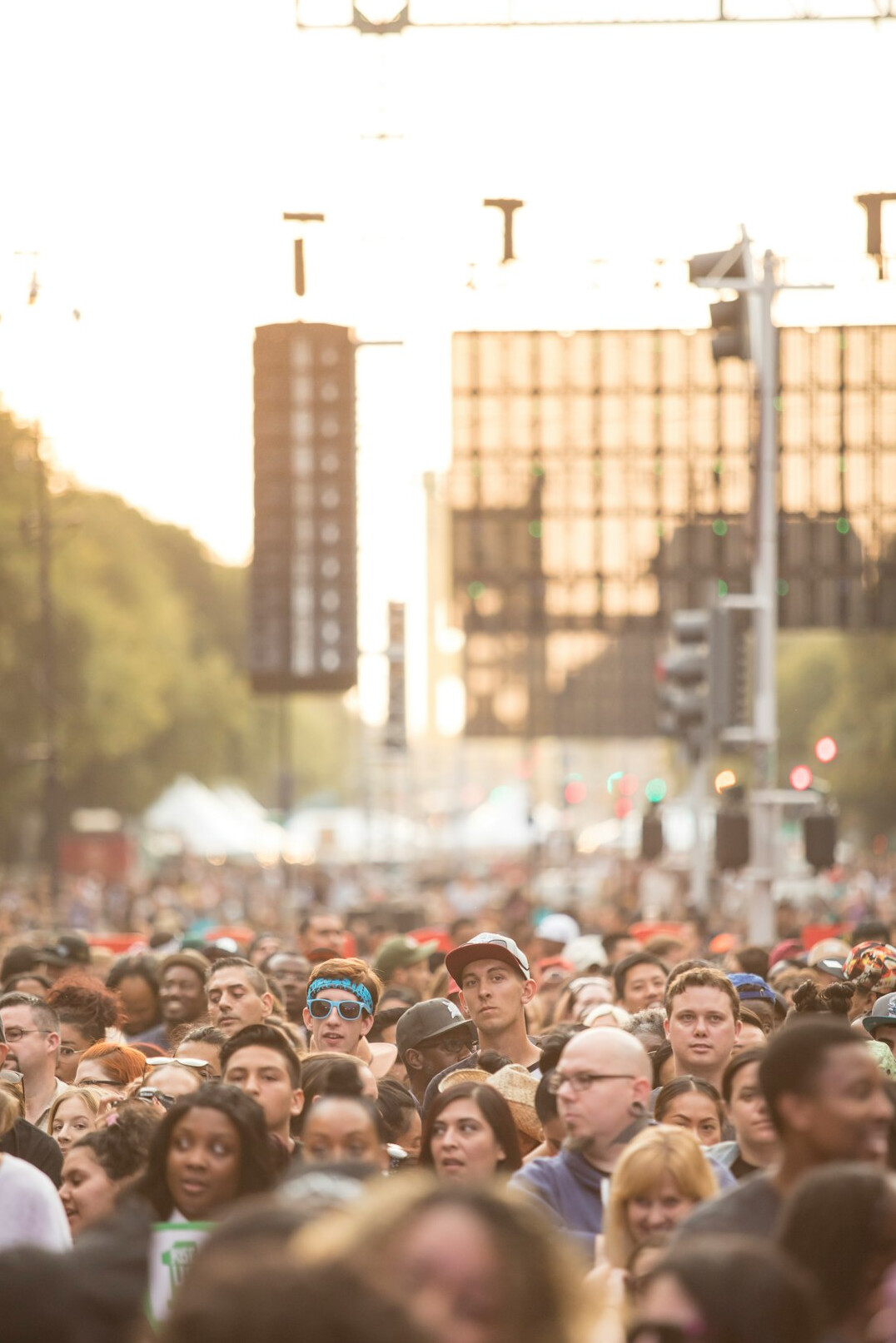 crowd using social media in public