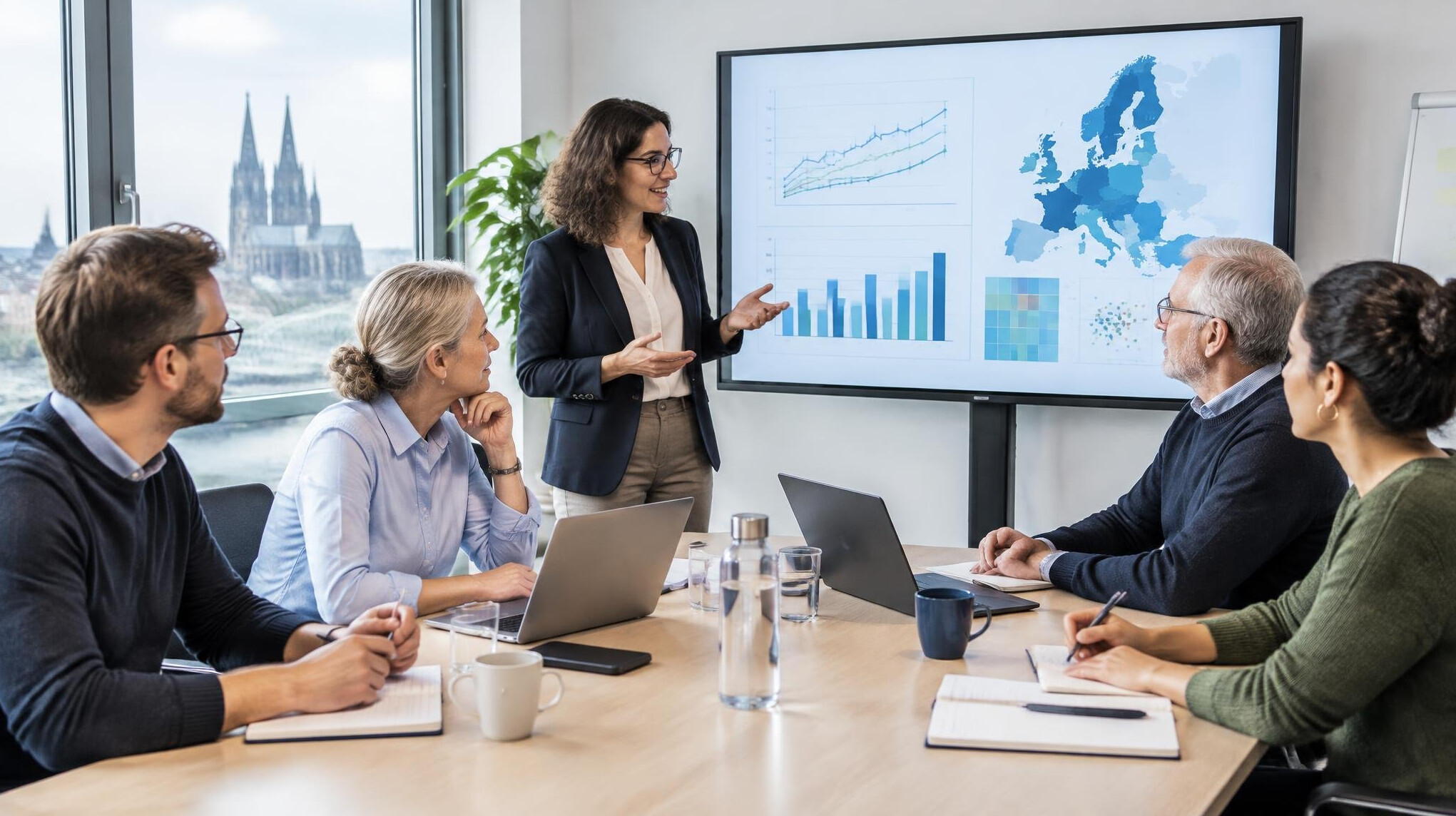 Researchers in a meeting discussing study findings