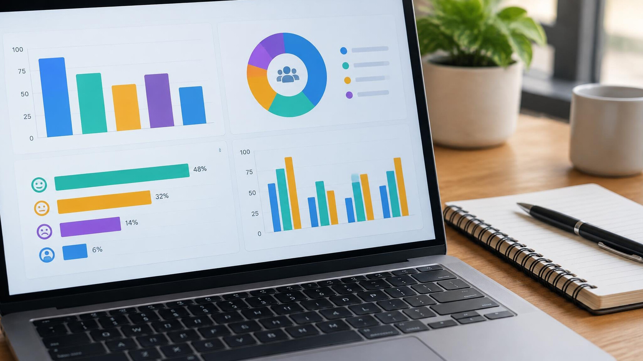 Close-up of data charts and analytics on a laptop screen